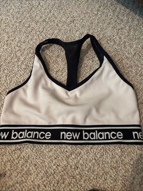 New Balance White Sports Bra with Black Logo Band